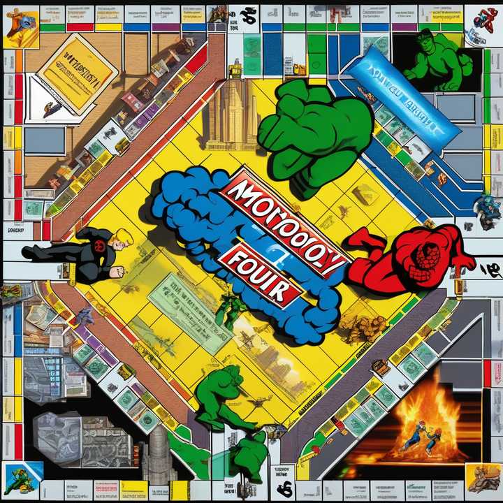 Monopoly Go and Fantastic Four characters on a game board together.
