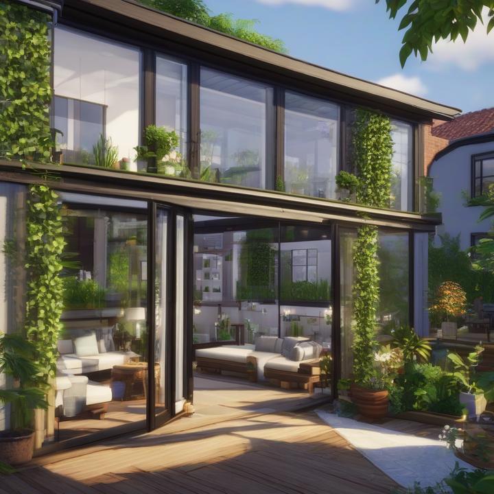 Sims 4 gameplay with glass walls and roof plants after latest patch update
